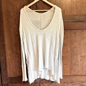 Free People Cream/Gray Textured Blouse